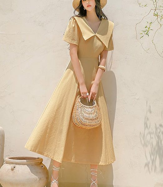 D4517 Collar Midi Dress