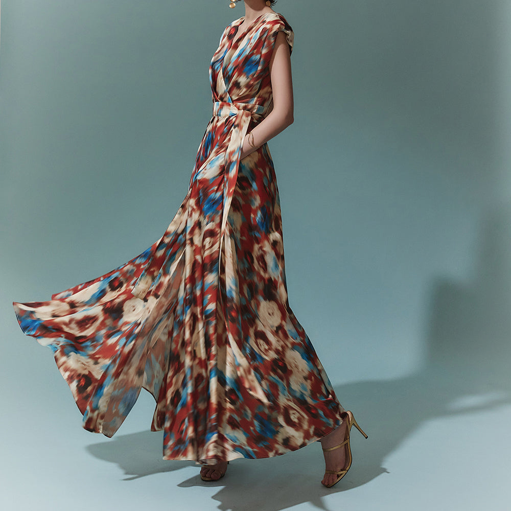 D9432 Tie-dye Sleeveless Wrap Long Dress - Image 2