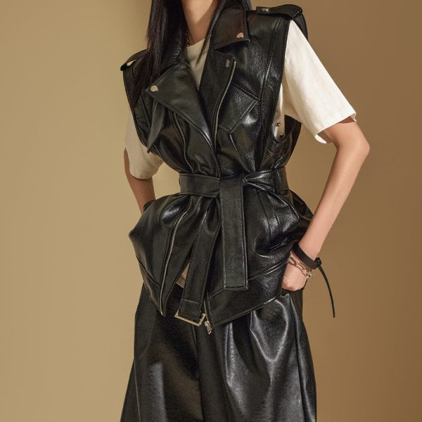 J2352 Leather Vest with Belt