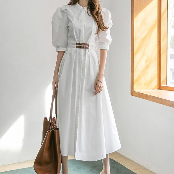 D4188 Henly Neck Two Belt Midi Dress