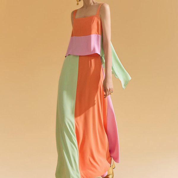 D9449 Color Contrasting Sleeveless Dress