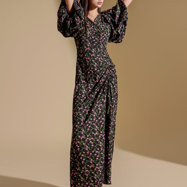 D5040 Flower Shirring Dress
