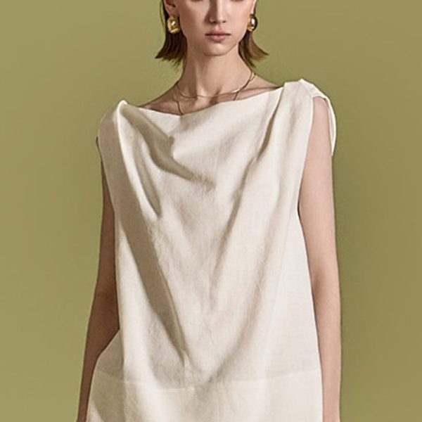 B2991 Linen Cowl-Neck Blouse