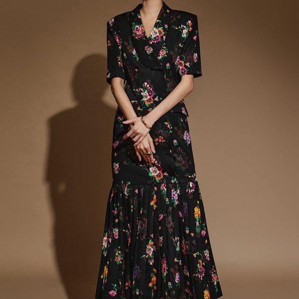 D9503 Flower Pleated Dress