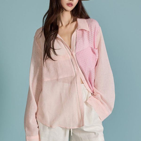 S647 Color Contrasting Sheer Shirt