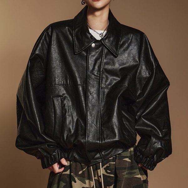 J2369 Back Button Leather Jumper Jacket