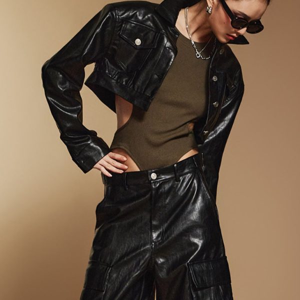 J2361 Leather Crop Jumper Jacket