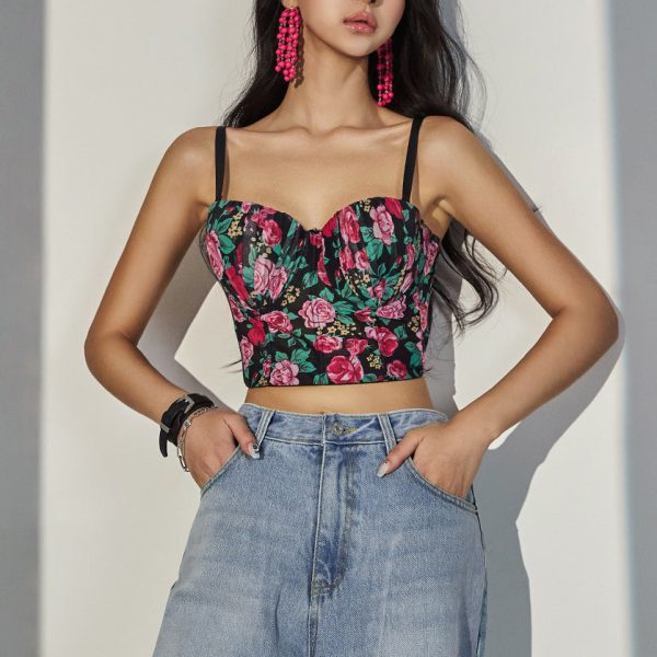 E3022 Flower Chiffon Tube Top Sleeveless