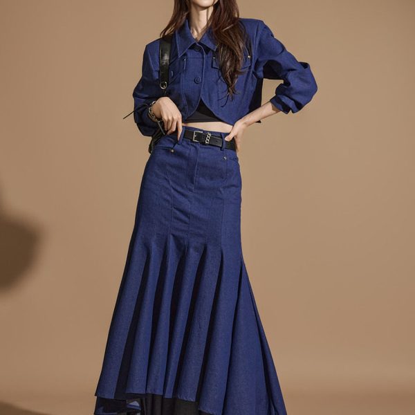 TP1929 Denim Jacket and Skirt Set