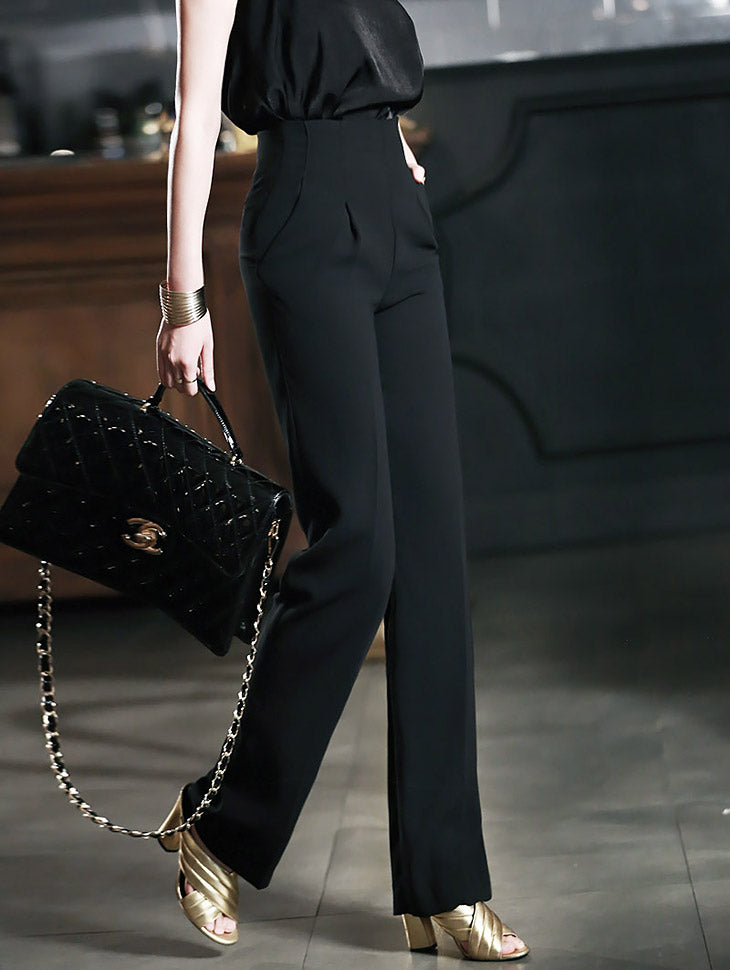 P1491 High-Waist Straight Long Slacks