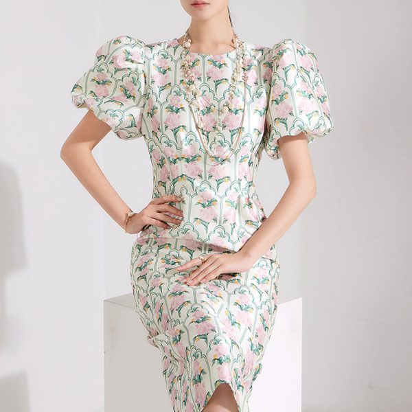 D4623  Balloon Flower Midi Dress