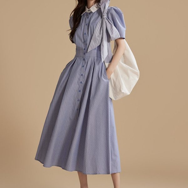 D4966 Striped Shirt Dress